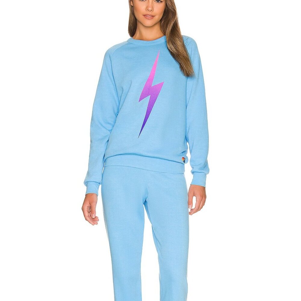 Aviator Nation Light Blue Bolt Fade Crewneck Sweatshirt sz Small PW15